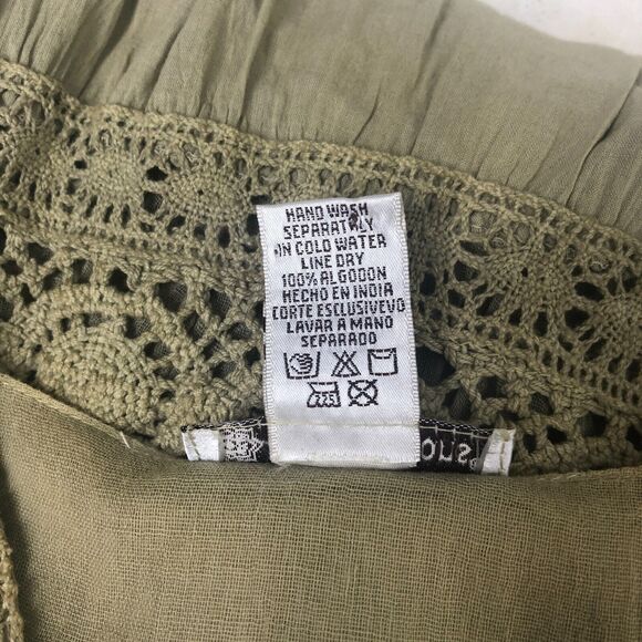 Boho Maxi Dress Green Cotton Crochet Lace Pullover Sundress - Picture 8 of 15